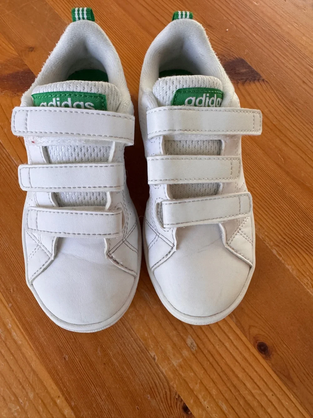 adidas Kids Stan Smith White Sneakers with Green Accents Velcro